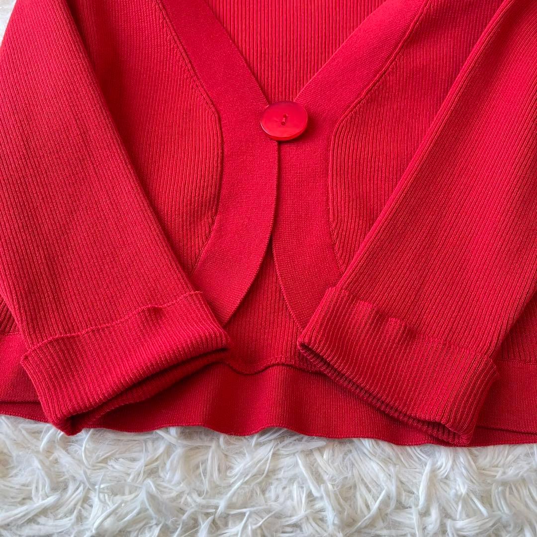 美品 M'S GRACY リブ ニット ボレロ カーディガン レッド 38