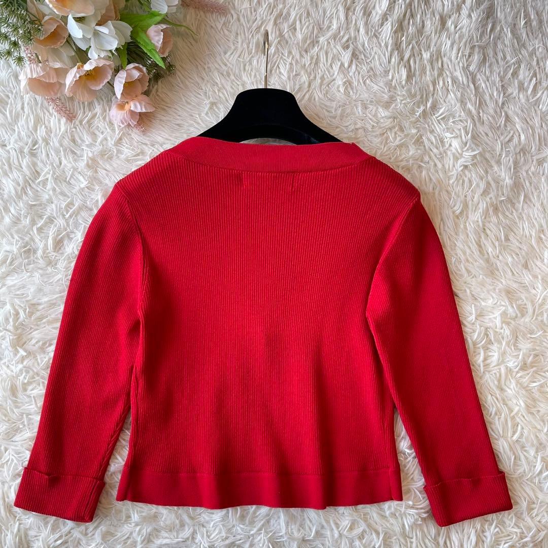 美品 M'S GRACY リブ ニット ボレロ カーディガン レッド 38