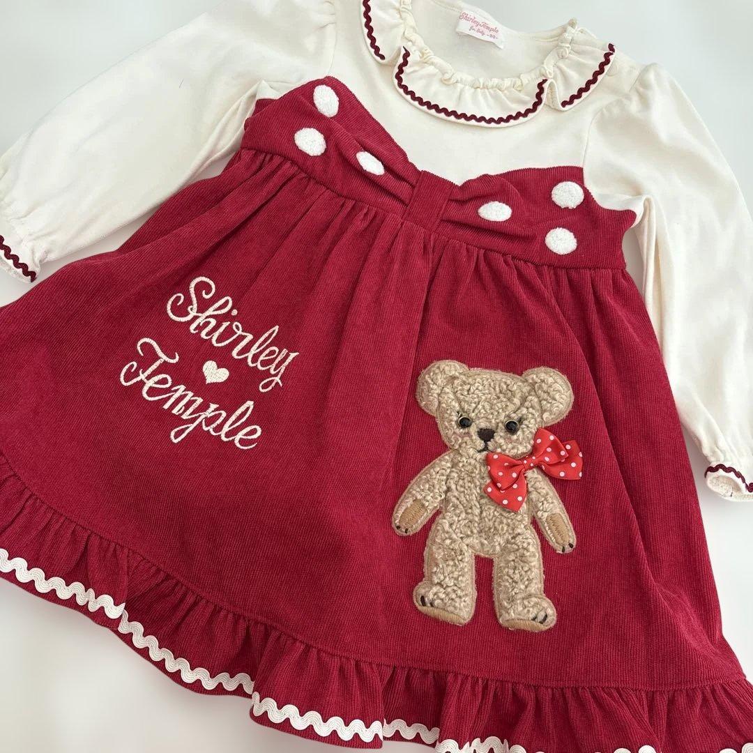 美品はシャーリーテンプル♡くま♡赤♡ワンピース♡リボン♡90センチ♡
