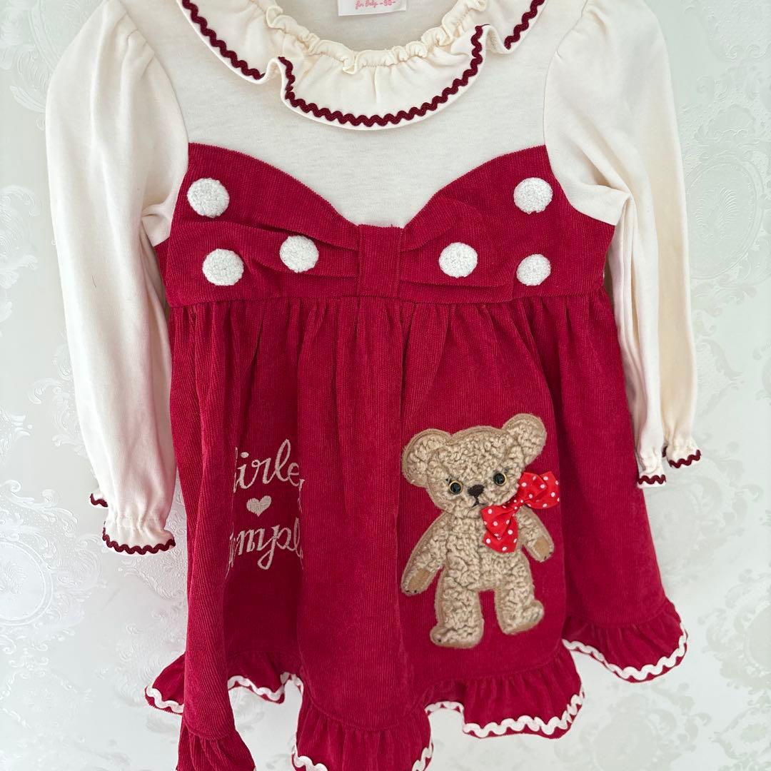 美品はシャーリーテンプル♡くま♡赤♡ワンピース♡リボン♡90センチ♡
