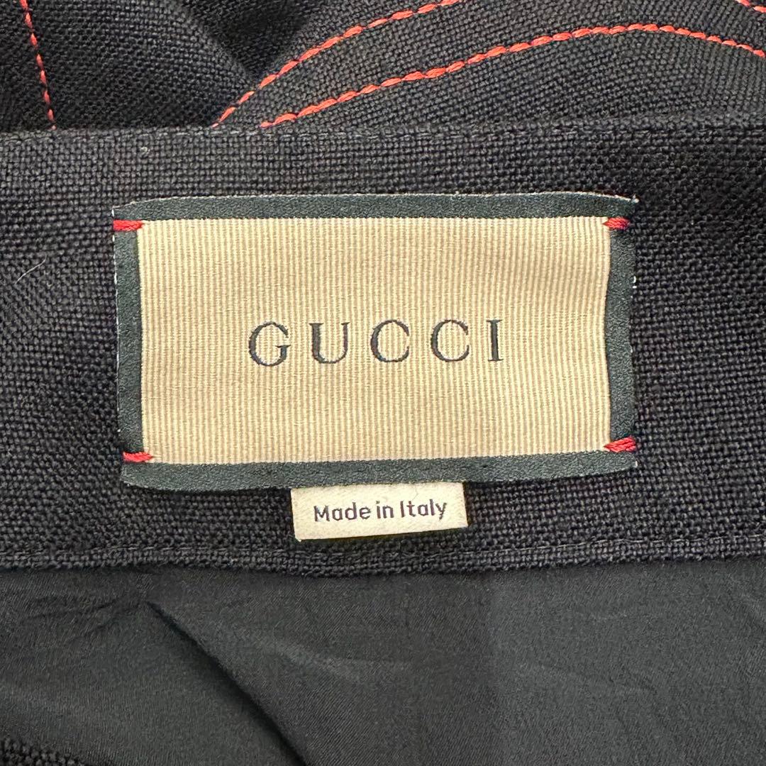GUCCI ロング スカート フレア ブラック 赤ステッチ グッチ ティアード