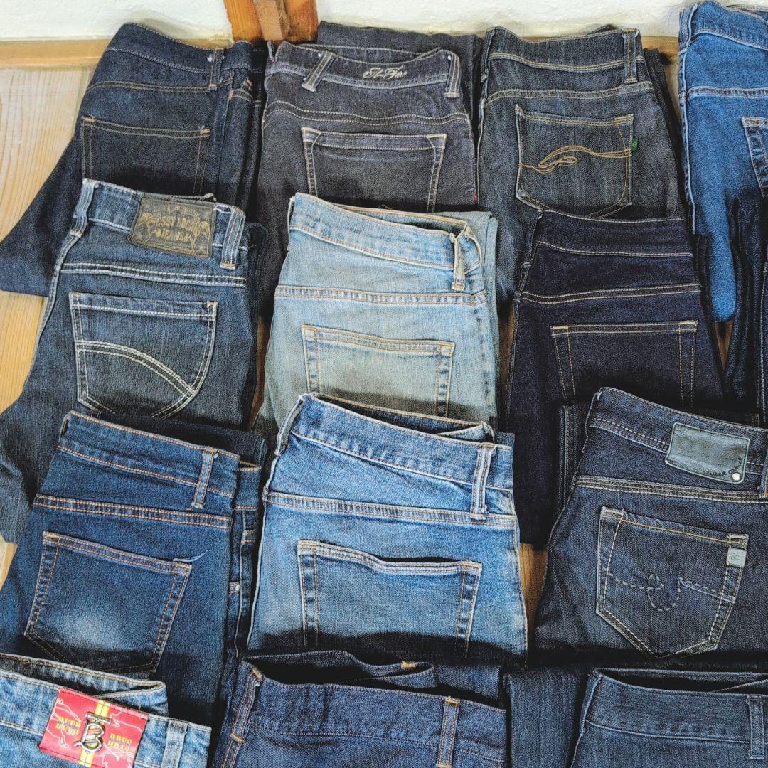 濃い色デニムパンツ まとめ売り40本 リメイク素材 ハンドメイド リペア生地