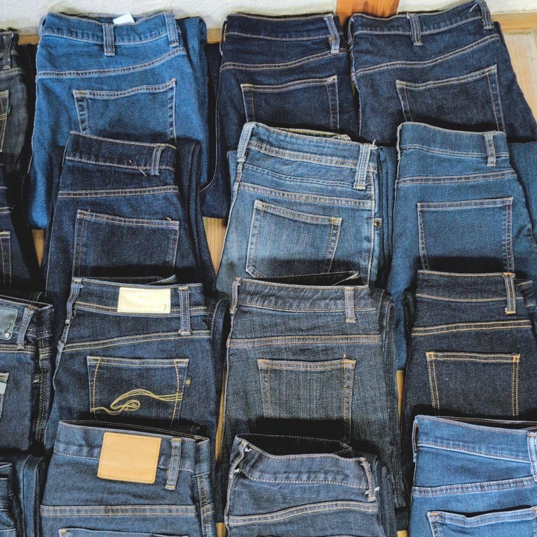 濃い色デニムパンツ まとめ売り40本 リメイク素材 ハンドメイド リペア生地