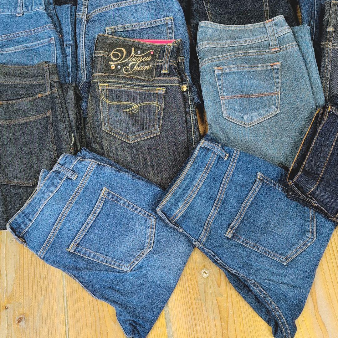 濃い色デニムパンツ まとめ売り40本 リメイク素材 ハンドメイド リペア生地