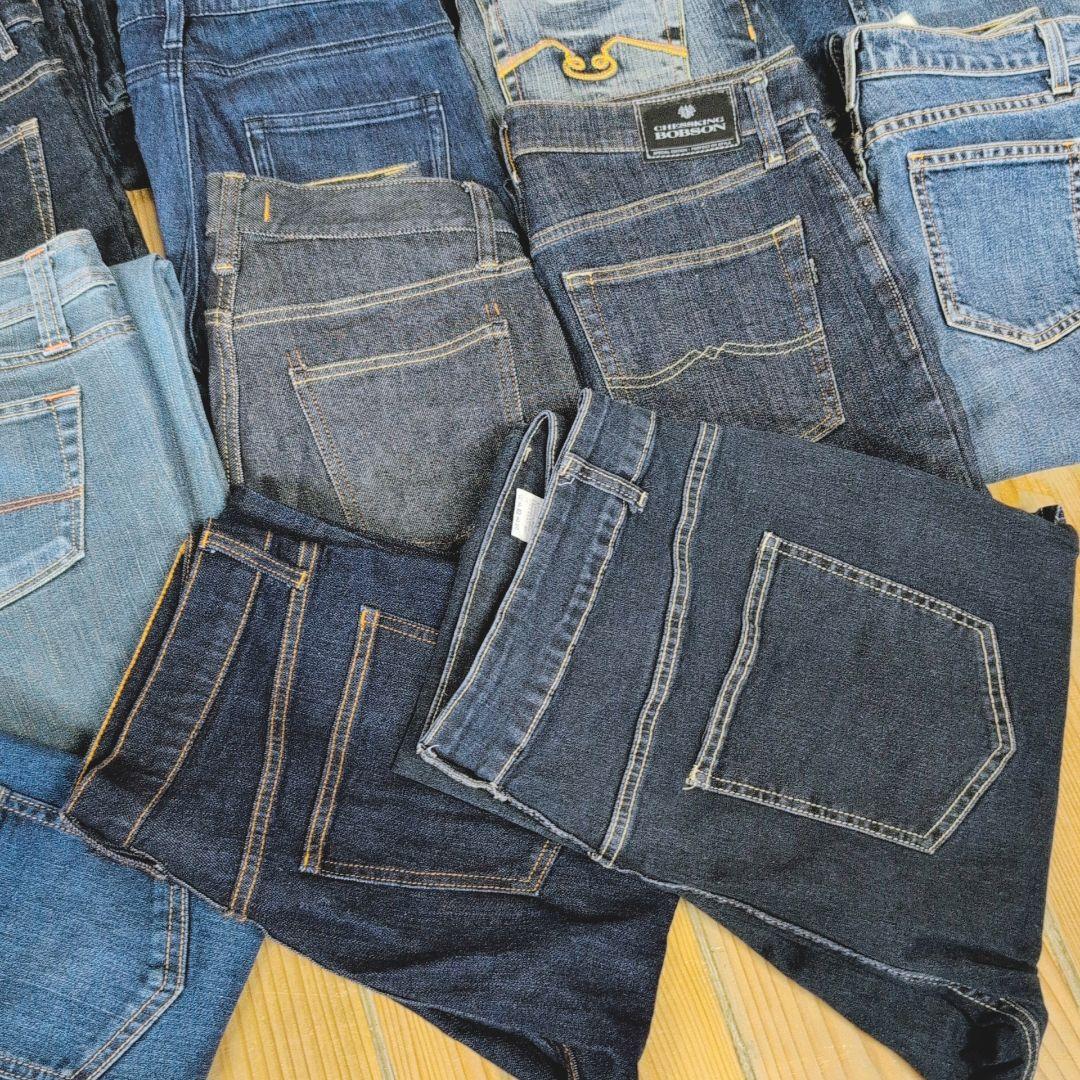 濃い色デニムパンツ まとめ売り40本 リメイク素材 ハンドメイド リペア生地