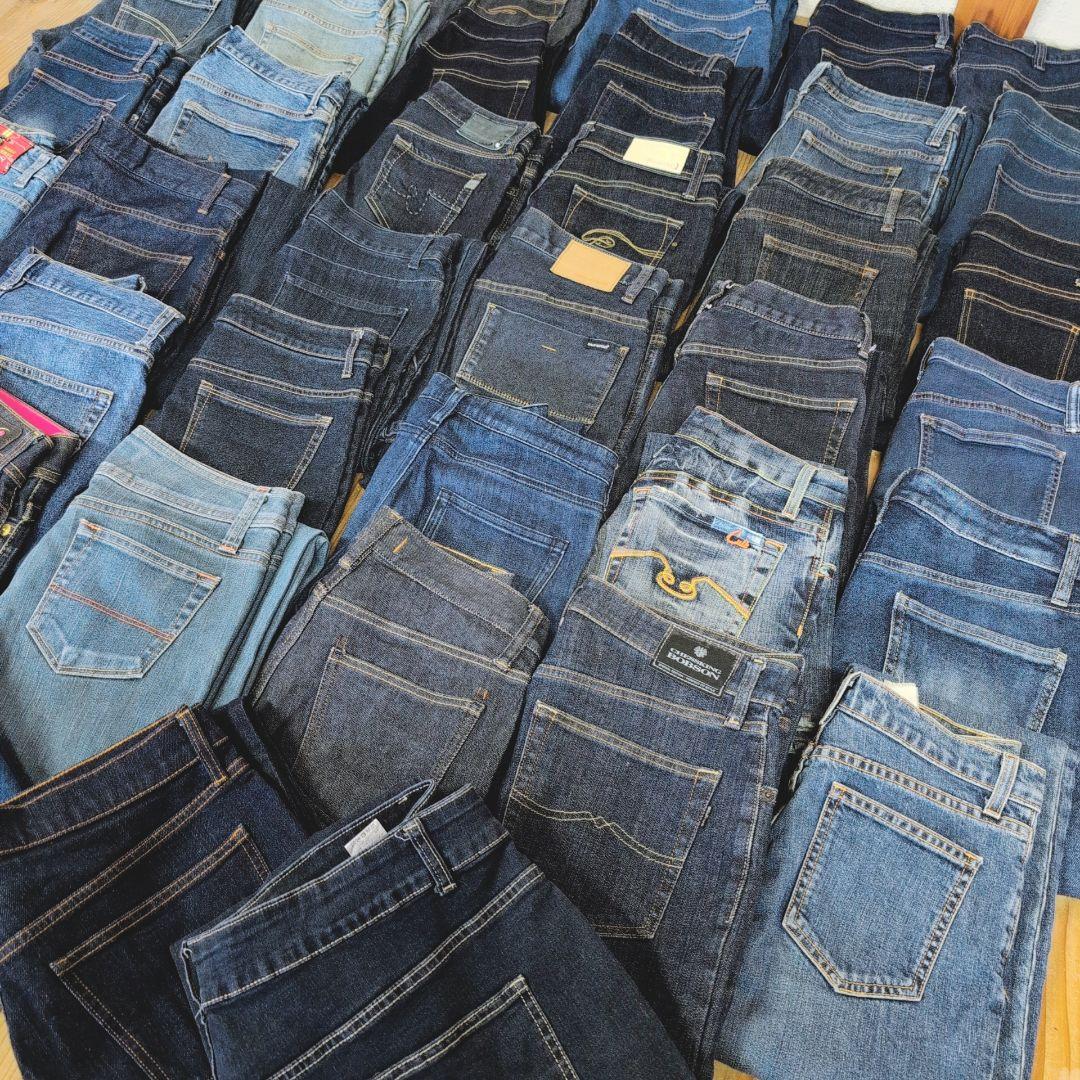 濃い色デニムパンツ まとめ売り40本 リメイク素材 ハンドメイド リペア生地