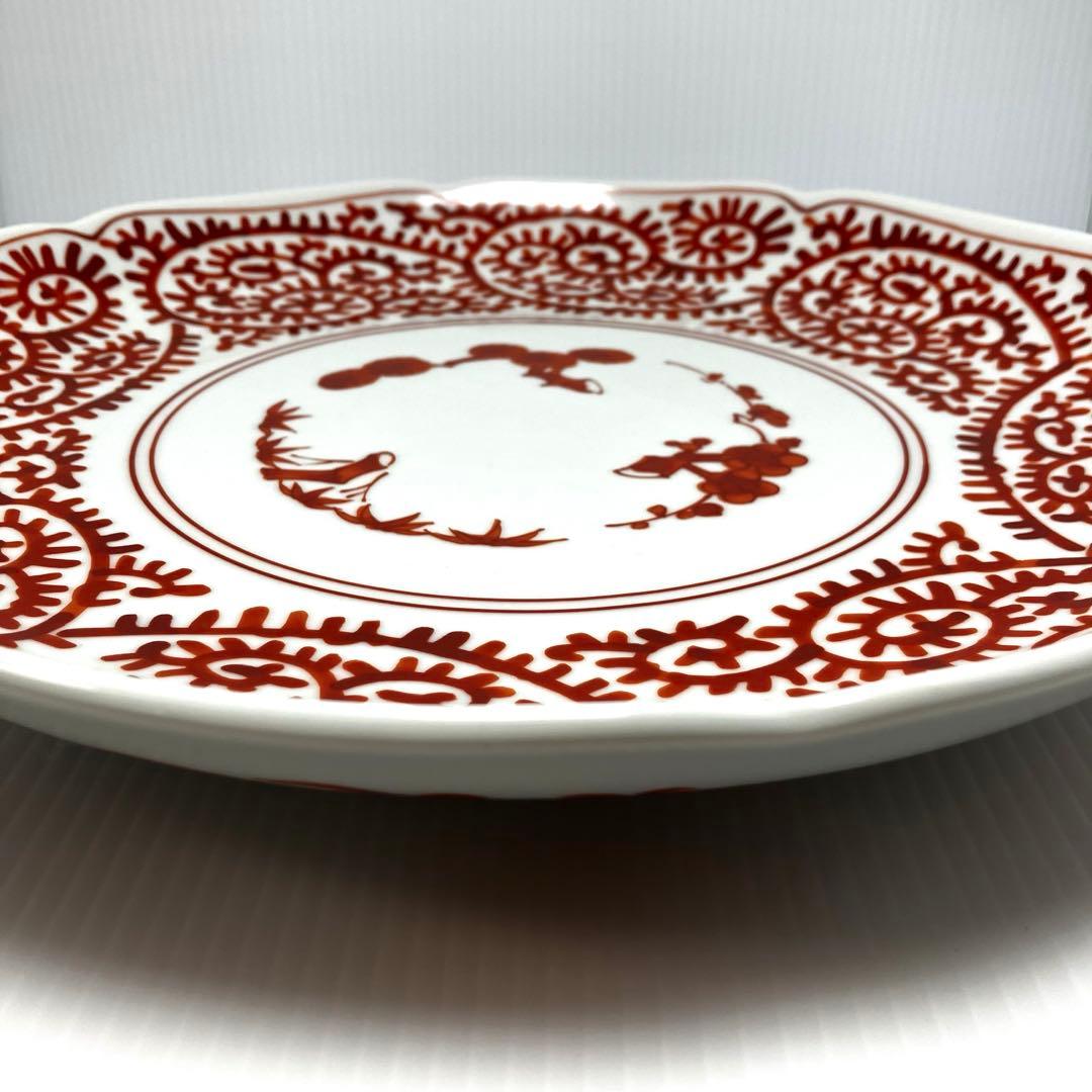 希少 有田焼 林斎窯 古伊万里 大皿 丸皿 赤色 伝統工芸 32cm