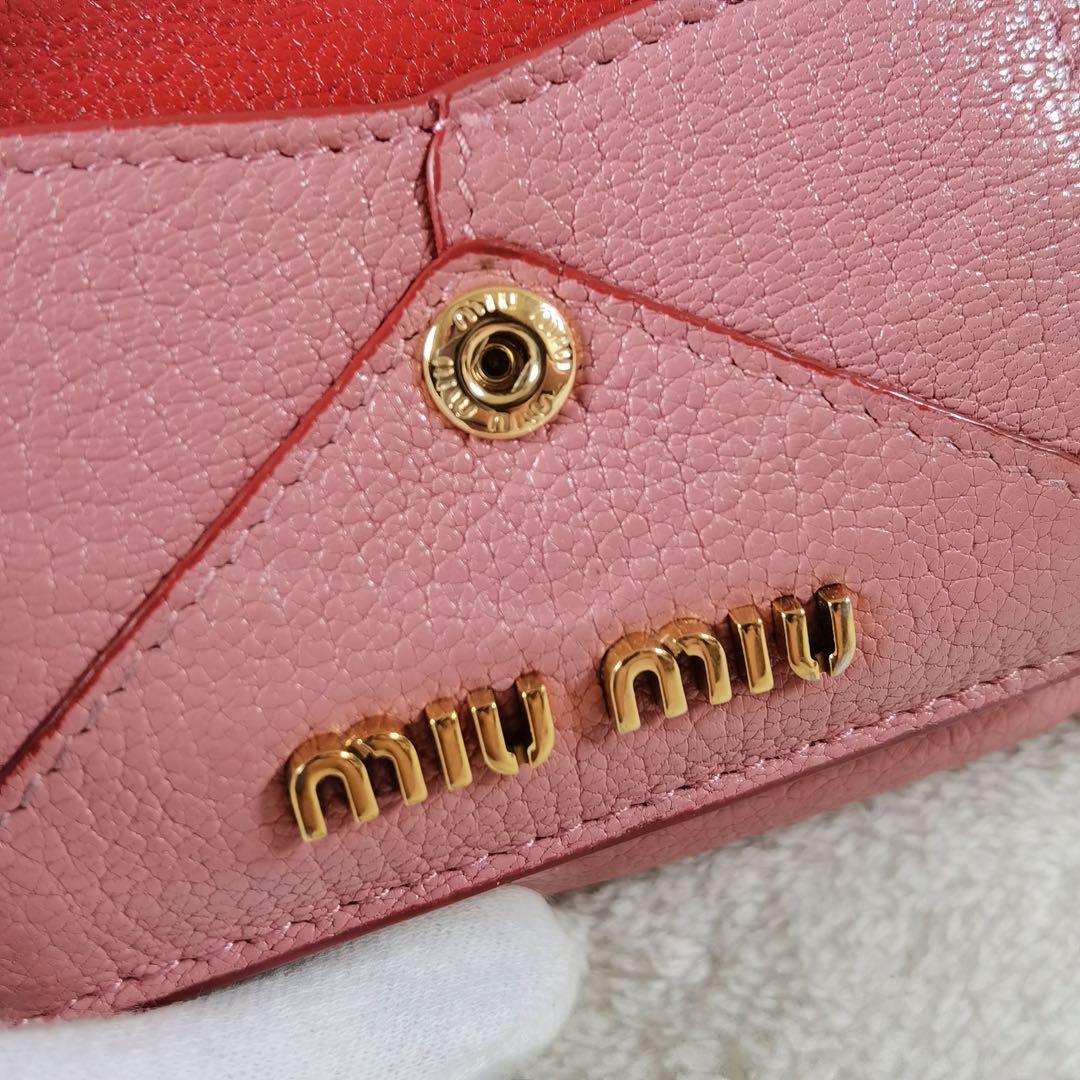 MIUMIU マドラス ラブレター ハート 三つ折り財布 ピンク レザー