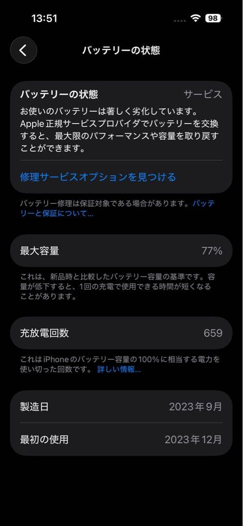 【中古美品】iPhone15 128GB ブラック