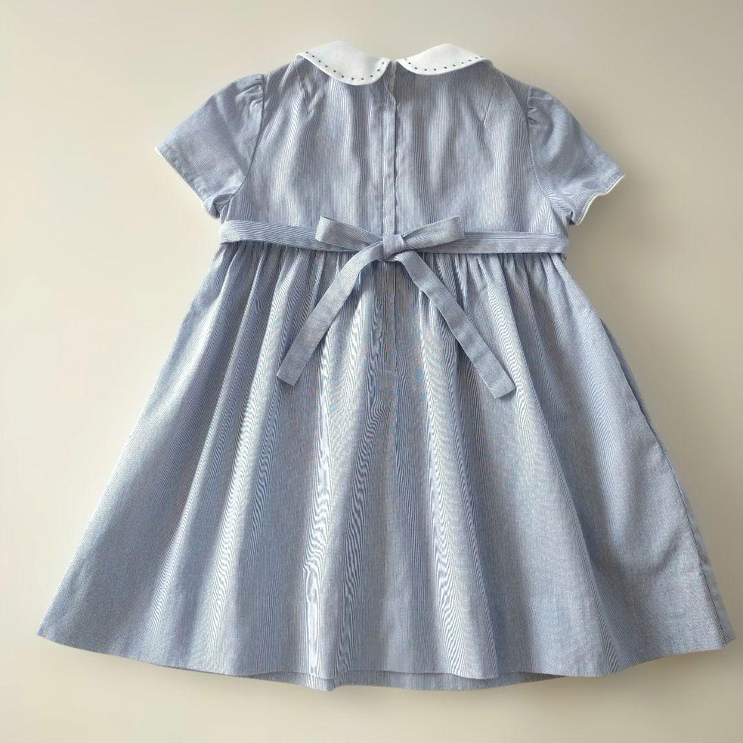 美品★90cm familiar ファミリア 襟付きストライプ半袖ワンピース