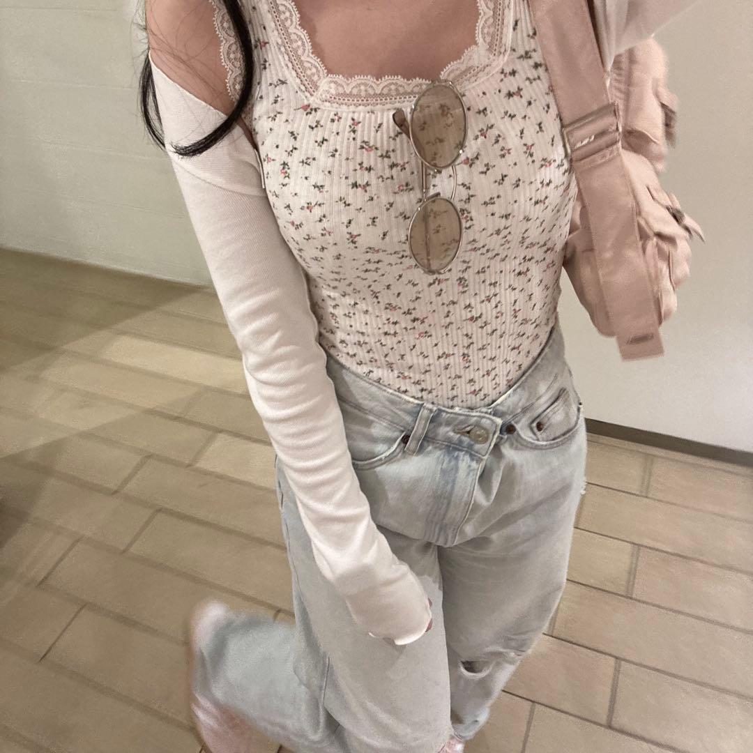 épine label lace flower rib onepiece