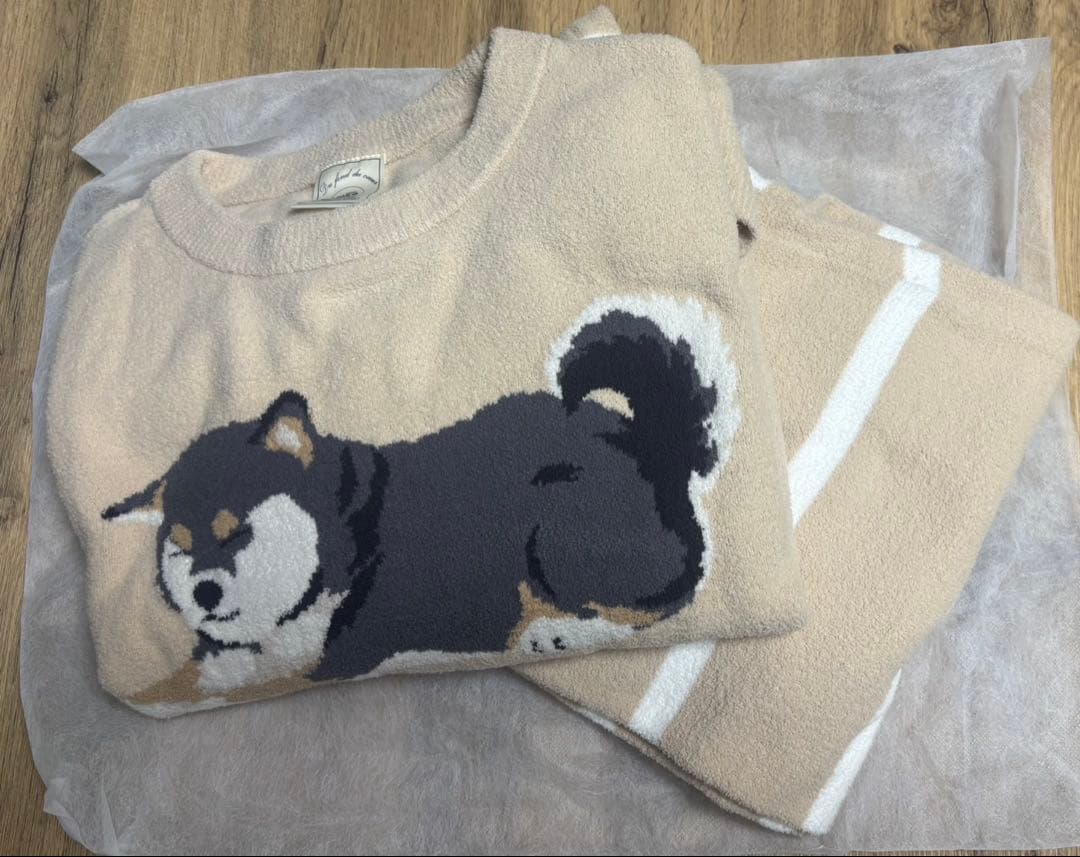スムーズイー　柴犬　ジャガードプルオーバー＆ロングパンツセット ベージュ