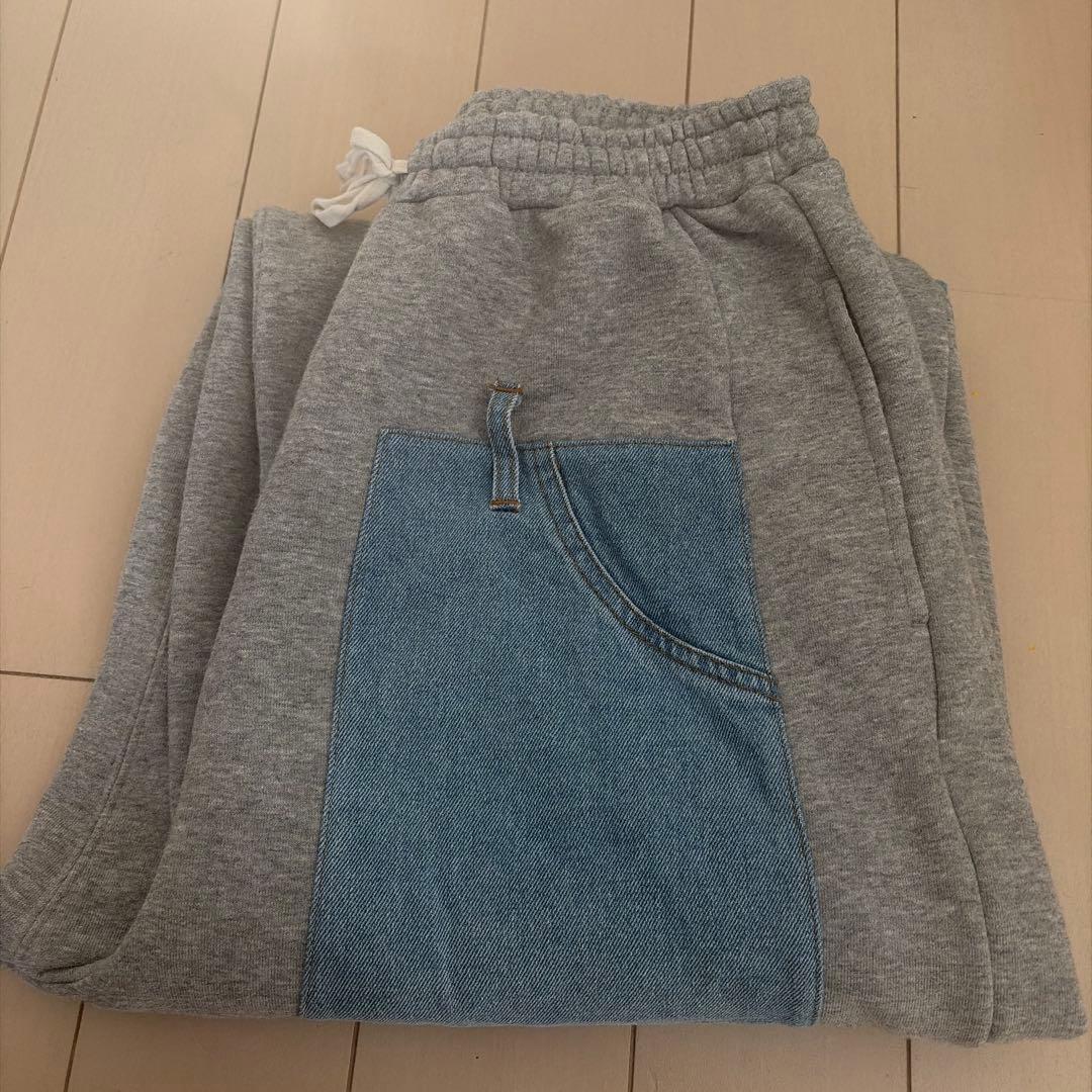 niko and... デニムスウェットパンツ Lグレーブルー