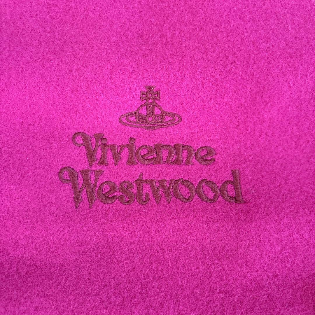 Vivienne Westwood ロゴ刺繍マフラー　ベリーピンクウール100%