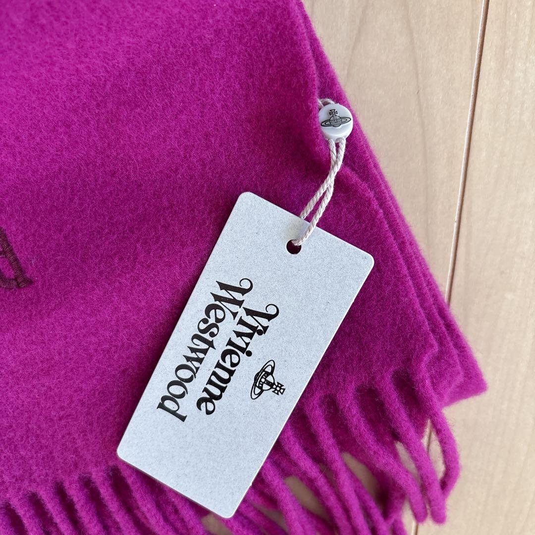 Vivienne Westwood ロゴ刺繍マフラー　ベリーピンクウール100%