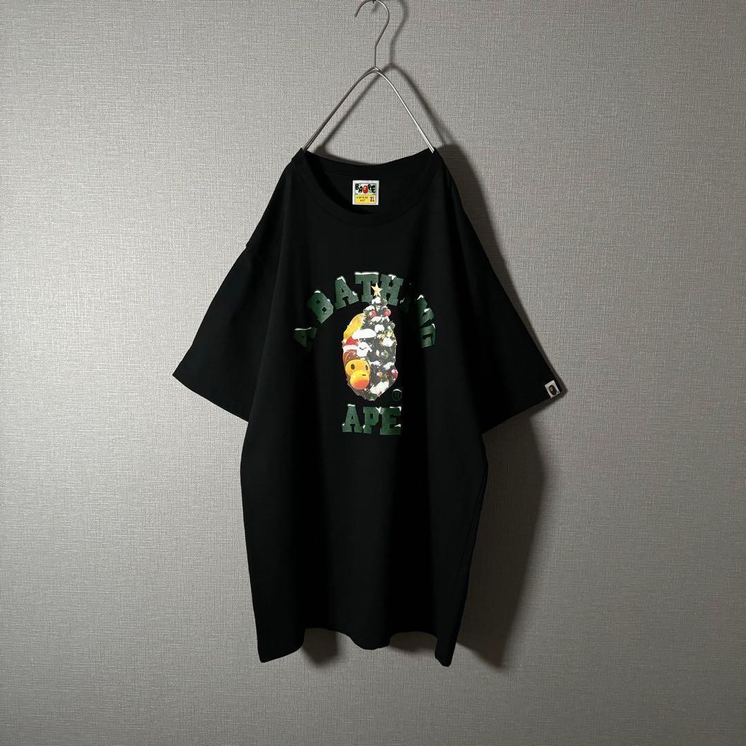 希少XL★ape アベイシングエイプ クリスマス Tシャツ 大猿 アーチロゴ 黒