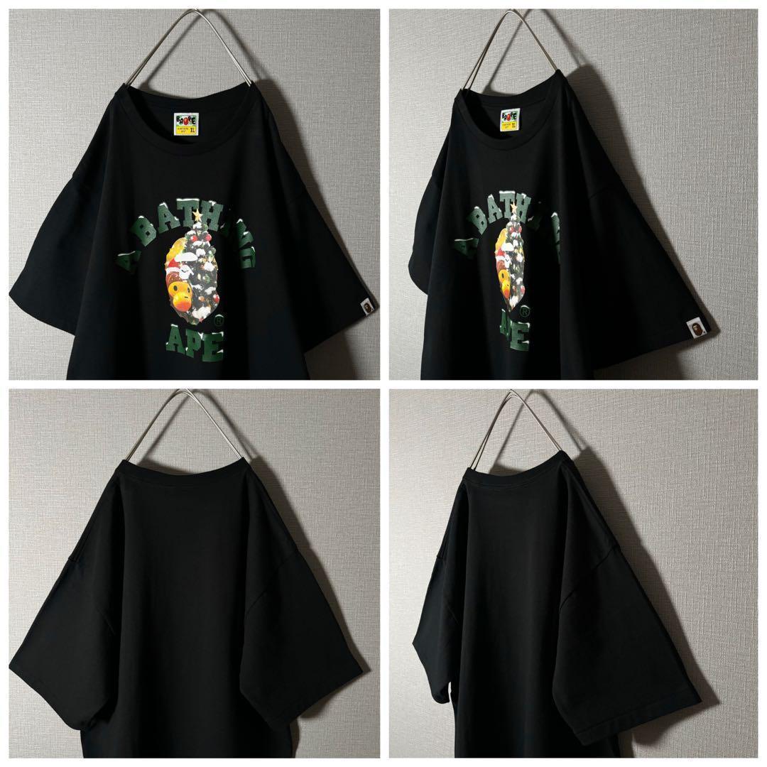 希少XL★ape アベイシングエイプ クリスマス Tシャツ 大猿 アーチロゴ 黒
