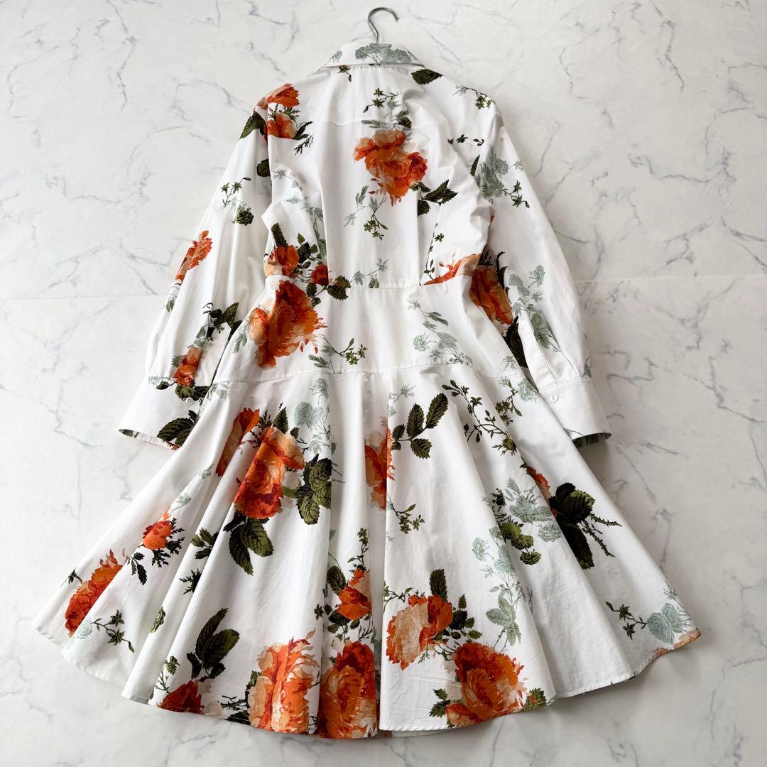 美品 アーデム ERDEM コットン シャツワンピース ドレス 花柄 ひざ丈