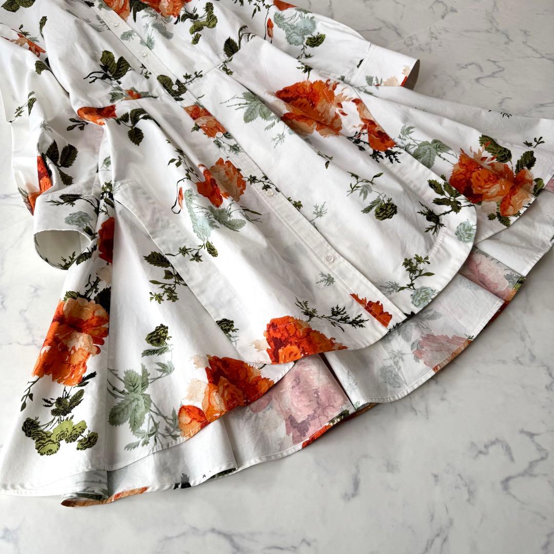 美品 アーデム ERDEM コットン シャツワンピース ドレス 花柄 ひざ丈
