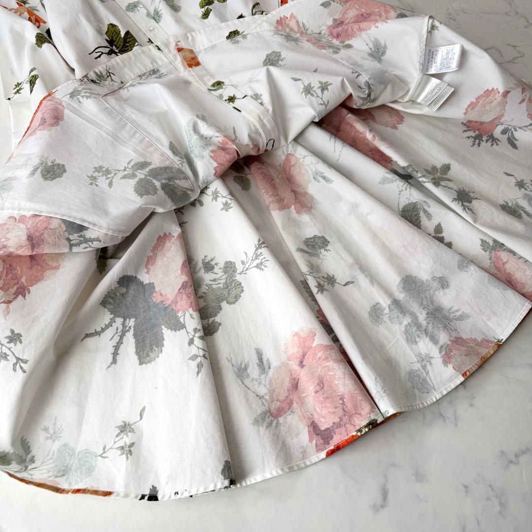 美品 アーデム ERDEM コットン シャツワンピース ドレス 花柄 ひざ丈