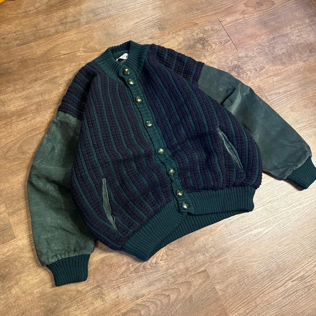 80s レトロ古着　短丈　ニット　スウェード　ジャケット　アウター