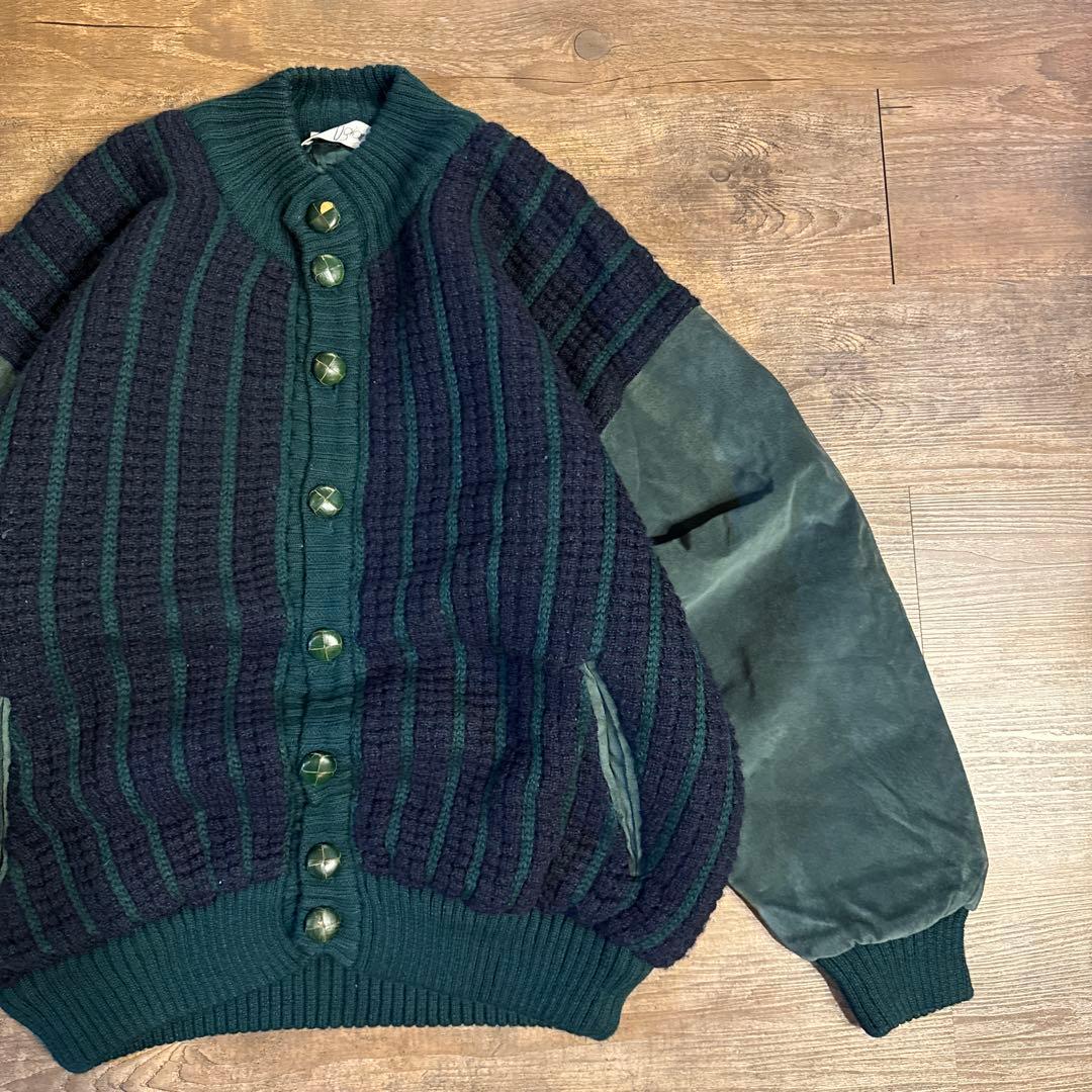 80s レトロ古着　短丈　ニット　スウェード　ジャケット　アウター
