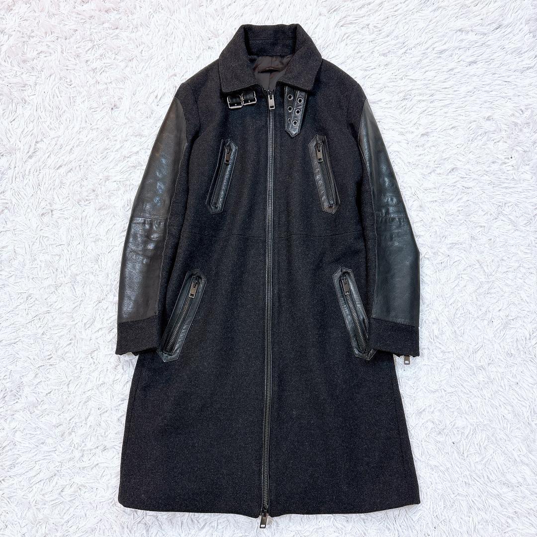 希少【美品】DIESEL ロングコート ウール×レザー 異素材切替 2way M