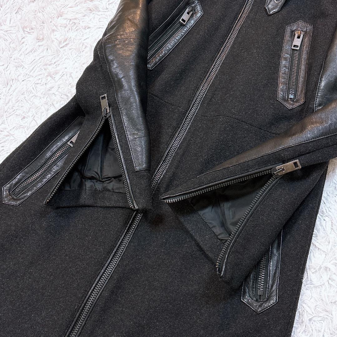 希少【美品】DIESEL ロングコート ウール×レザー 異素材切替 2way M