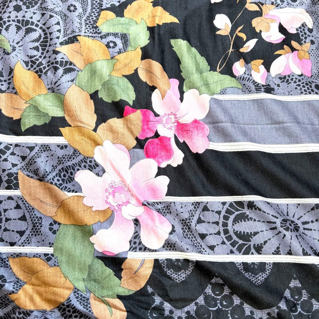 ✨美品✨ レオナール シルク ウール ストール ショール 花柄 フラワー 黒