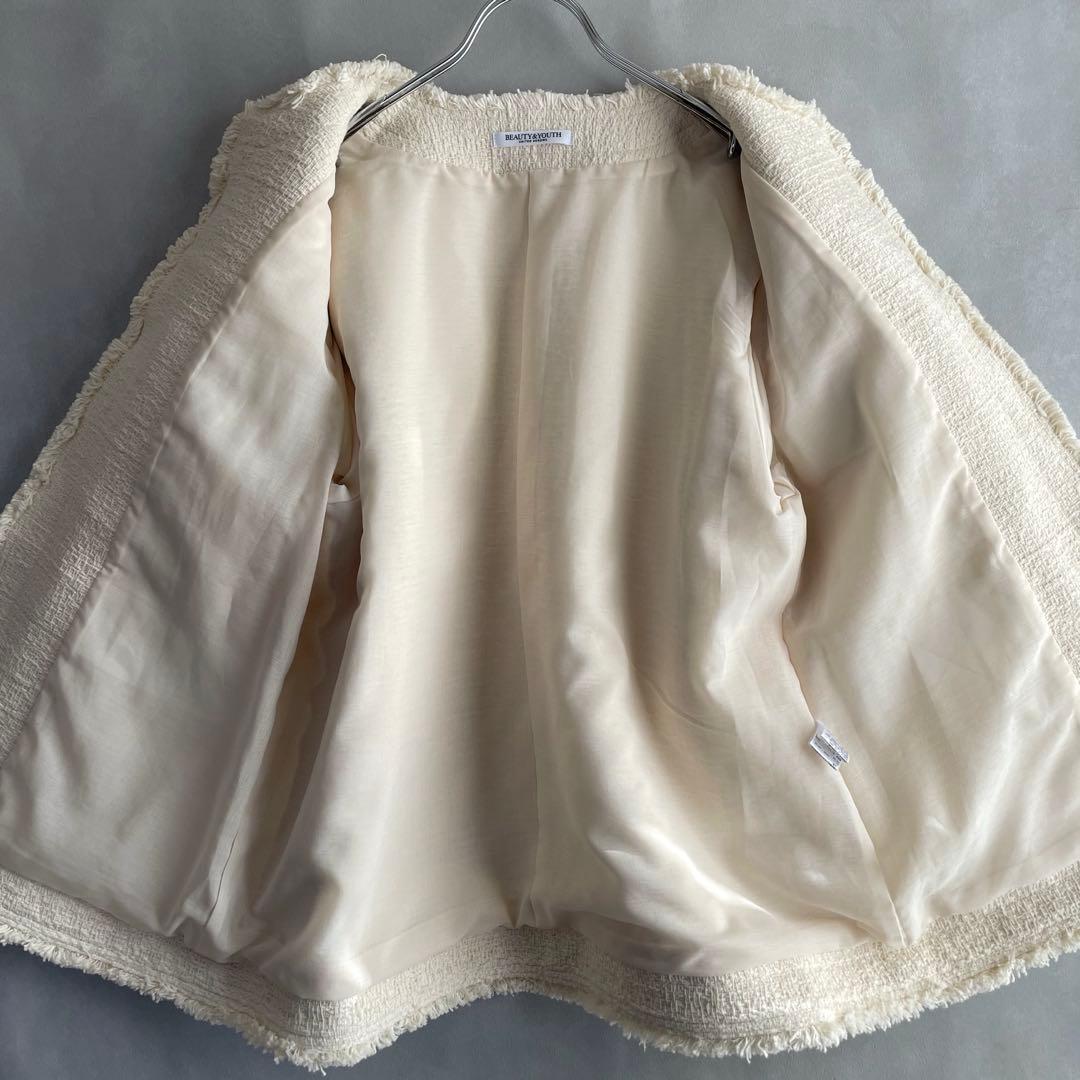 極美品✨ビューティ&ユース　コットンツイードノーカラージャケット　ゆったりS