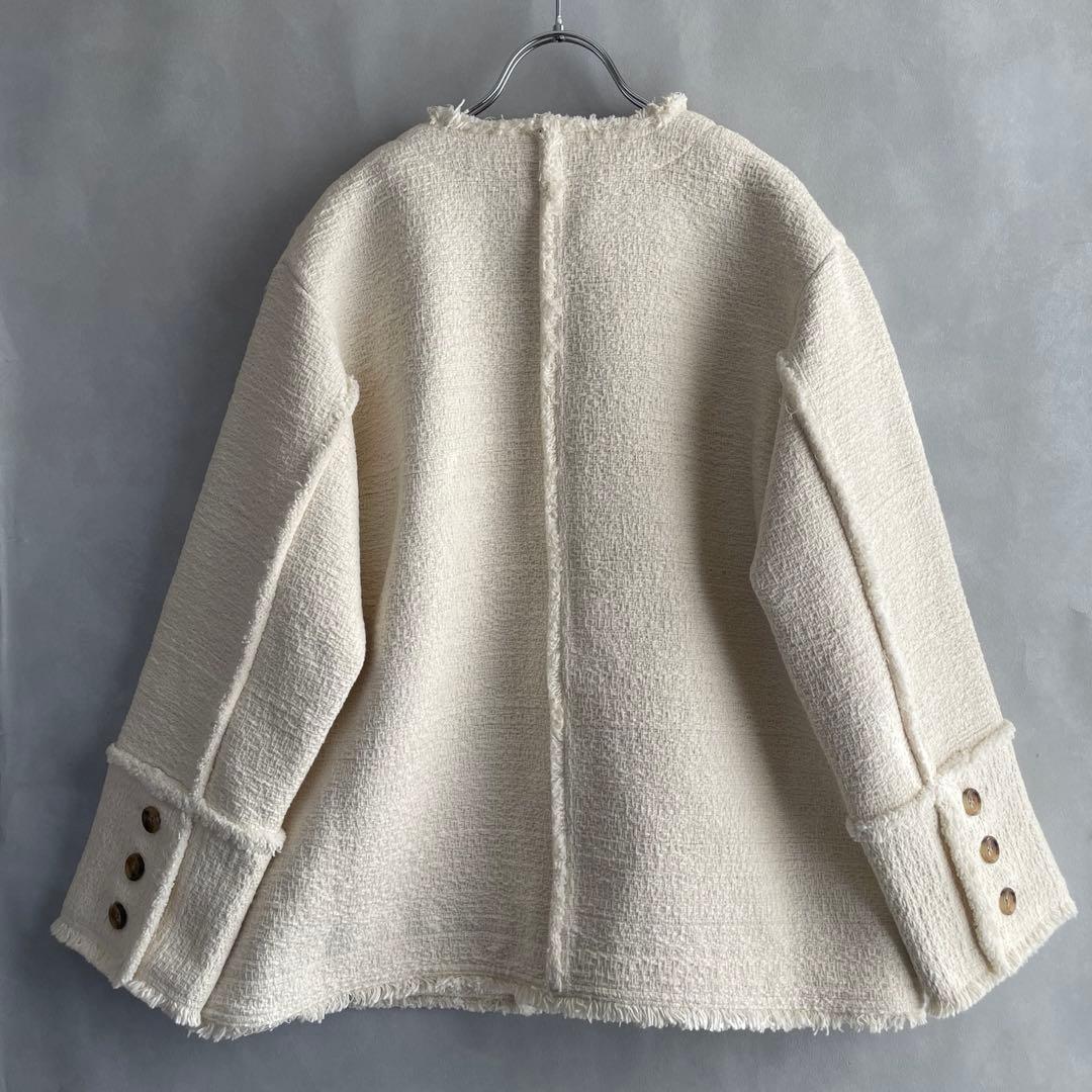極美品✨ビューティ&ユース　コットンツイードノーカラージャケット　ゆったりS