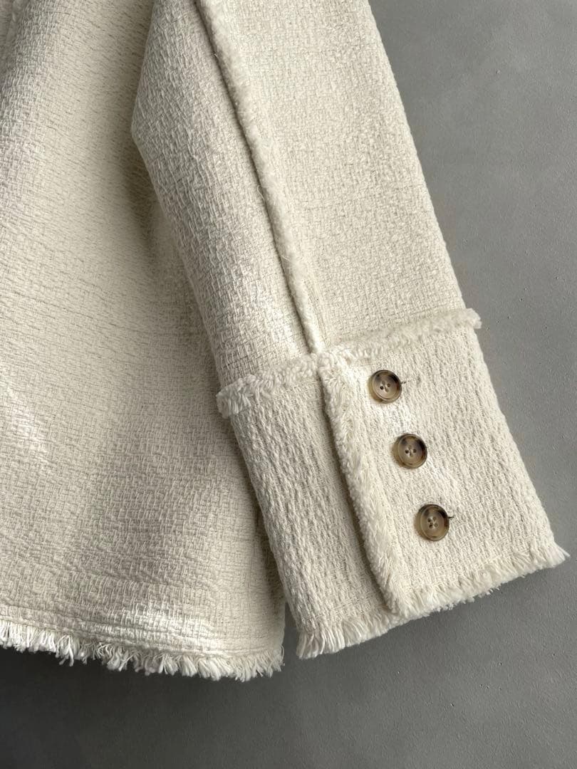 極美品✨ビューティ&ユース　コットンツイードノーカラージャケット　ゆったりS