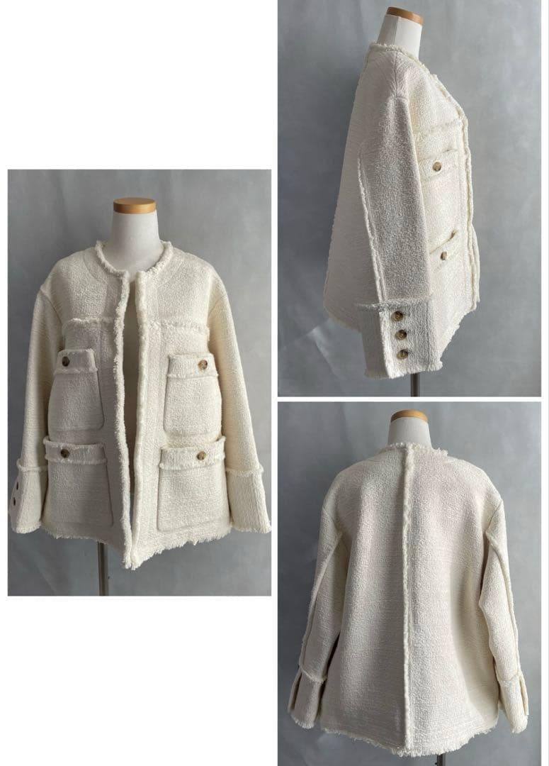 極美品✨ビューティ&ユース　コットンツイードノーカラージャケット　ゆったりS
