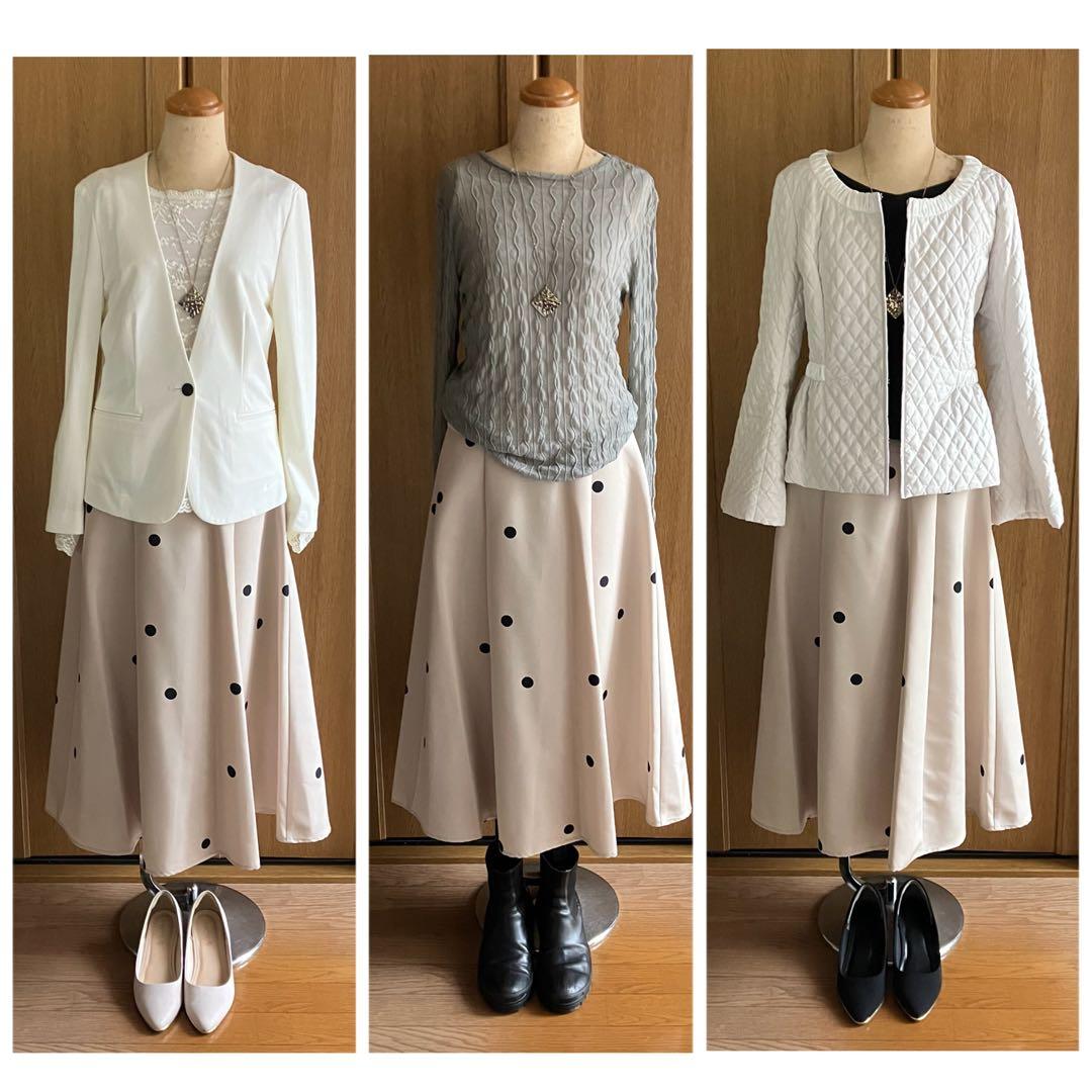新品 FENNEL ドットフレアスカート 水玉 ベージュフェンネル