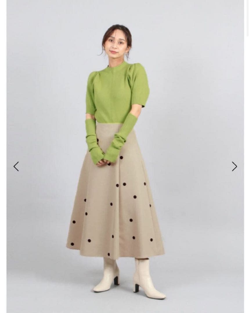 新品 FENNEL ドットフレアスカート 水玉 ベージュフェンネル