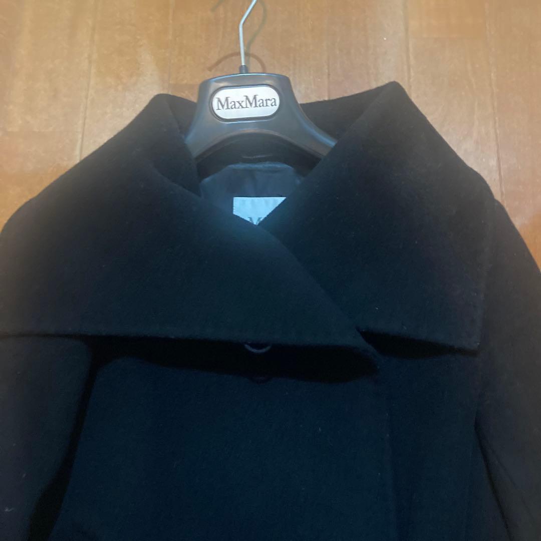 MaxMara 黒 ロングコート ウエストベルト付き