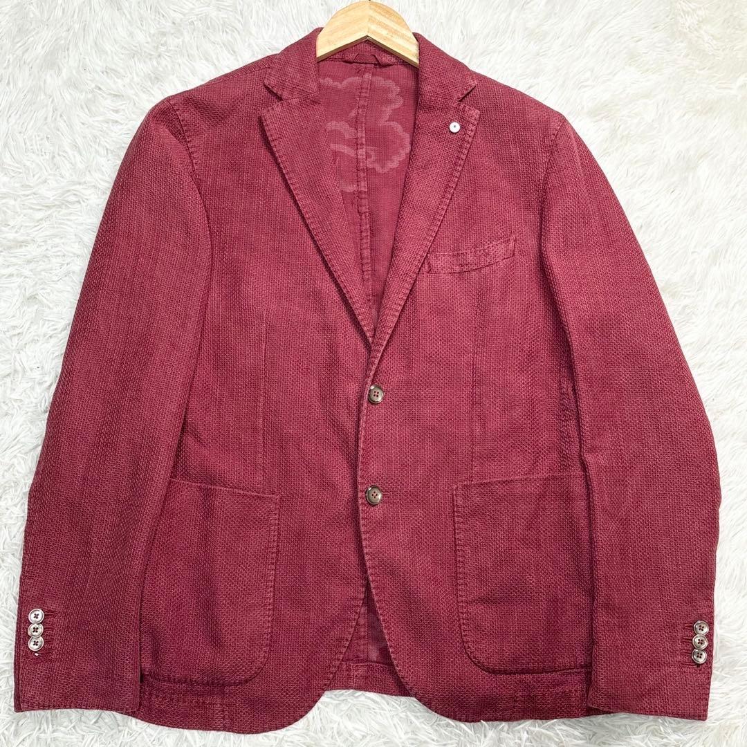 ルビアム テーラージャケット XL リネン レッド ビジネス 花柄 総柄