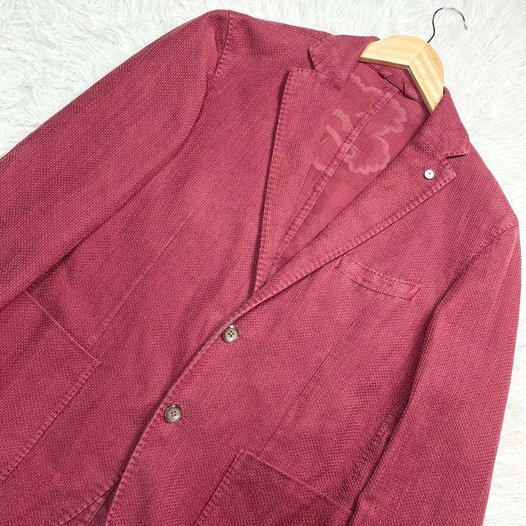 ルビアム テーラージャケット XL リネン レッド ビジネス 花柄 総柄