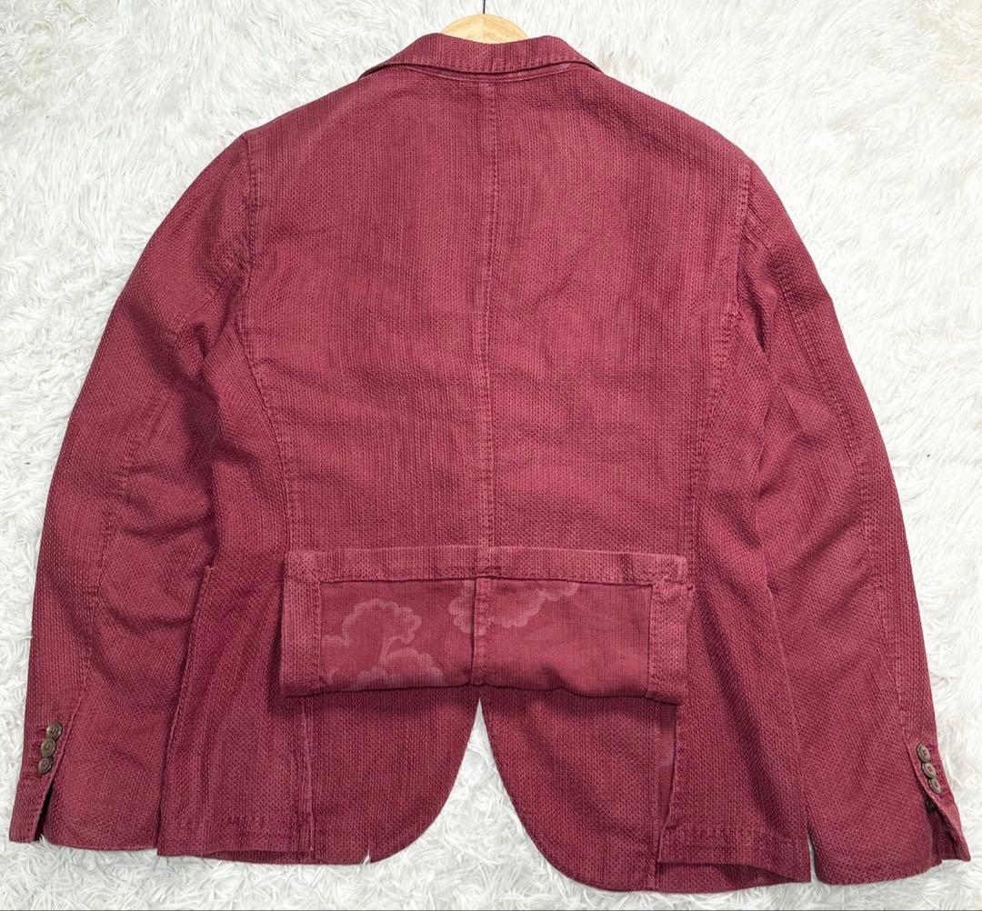 ルビアム テーラージャケット XL リネン レッド ビジネス 花柄 総柄