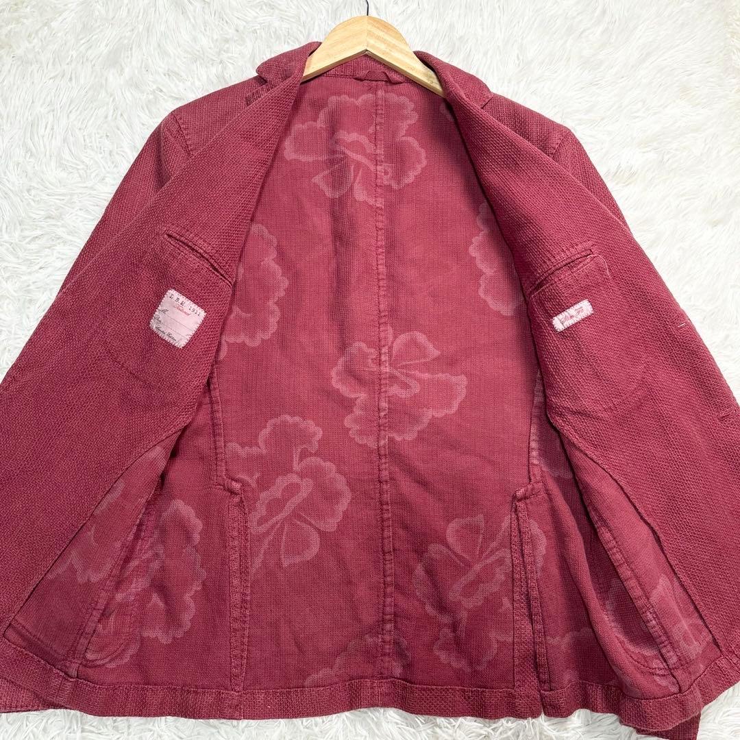 ルビアム テーラージャケット XL リネン レッド ビジネス 花柄 総柄