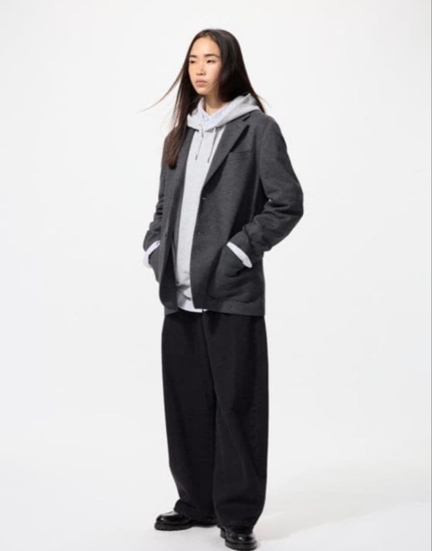 【新品】UNIQLO ブラッシュドジャージージャケット ダークグレー チドリ M