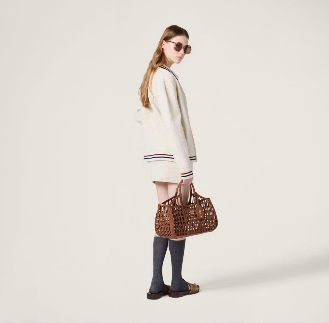 miumiu コットンニット ジッパーカーディガン アイボリー
