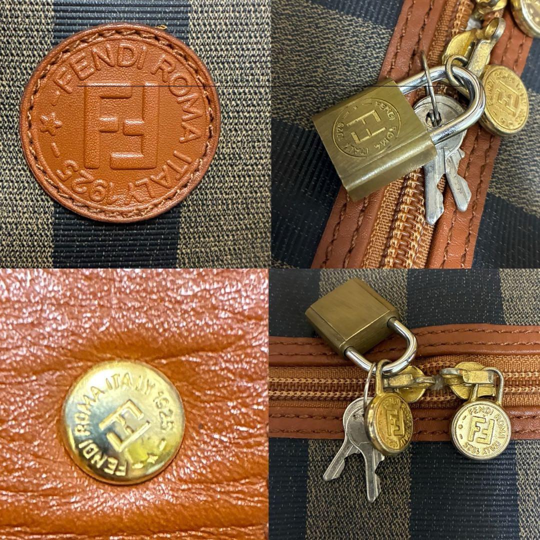 美品 FENDI フェンディ ペカン ボストンバッグ 南京錠 PVCレザー 黒茶