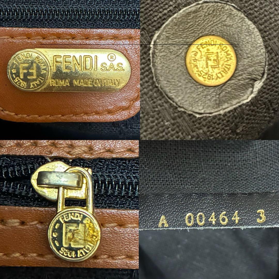 美品 FENDI フェンディ ペカン ボストンバッグ 南京錠 PVCレザー 黒茶