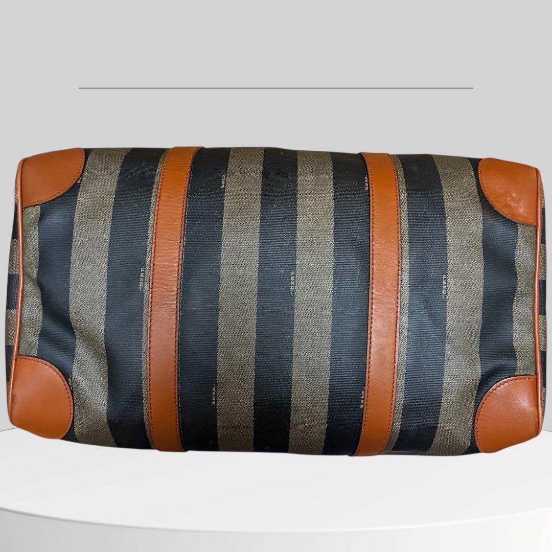 美品 FENDI フェンディ ペカン ボストンバッグ 南京錠 PVCレザー 黒茶