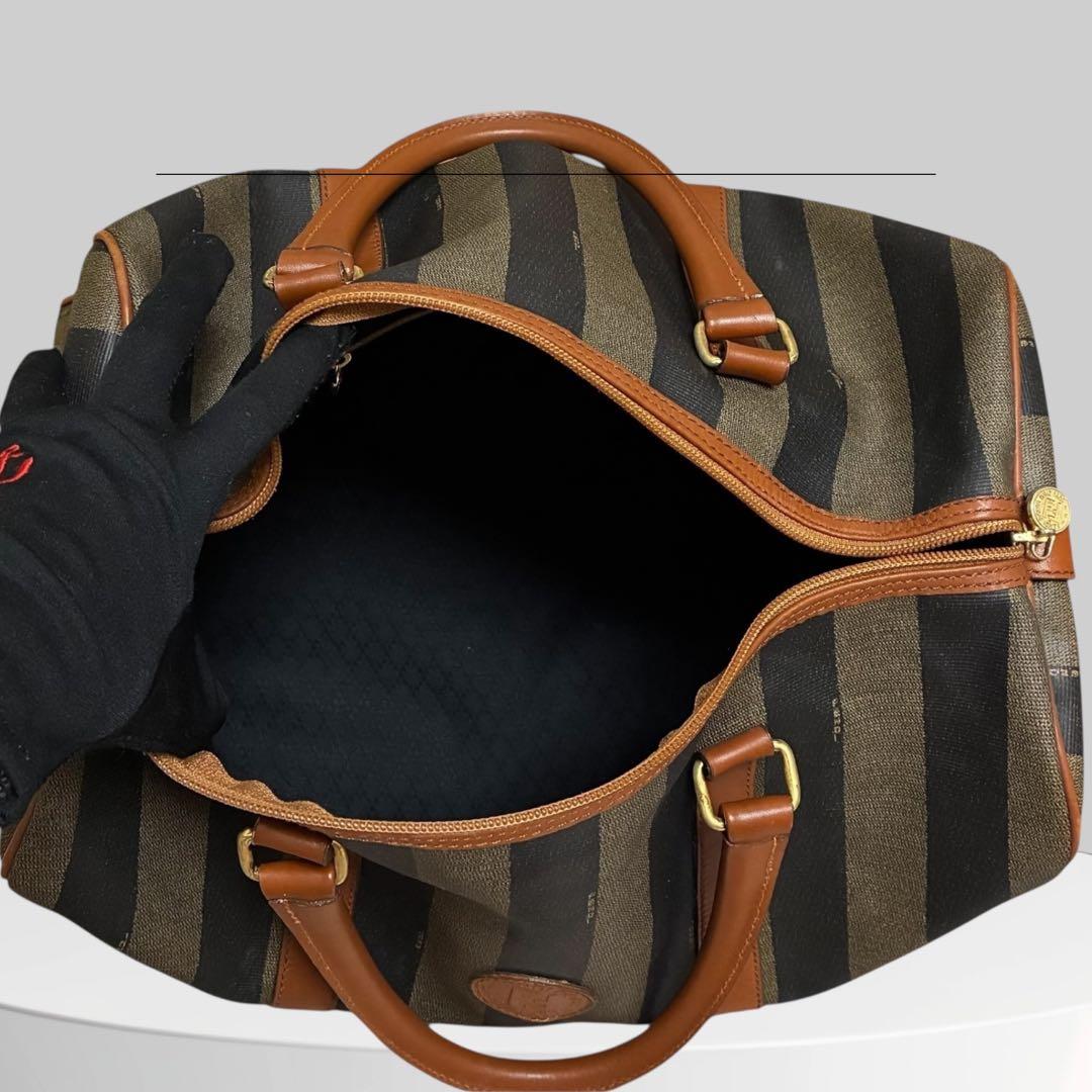 美品 FENDI フェンディ ペカン ボストンバッグ 南京錠 PVCレザー 黒茶