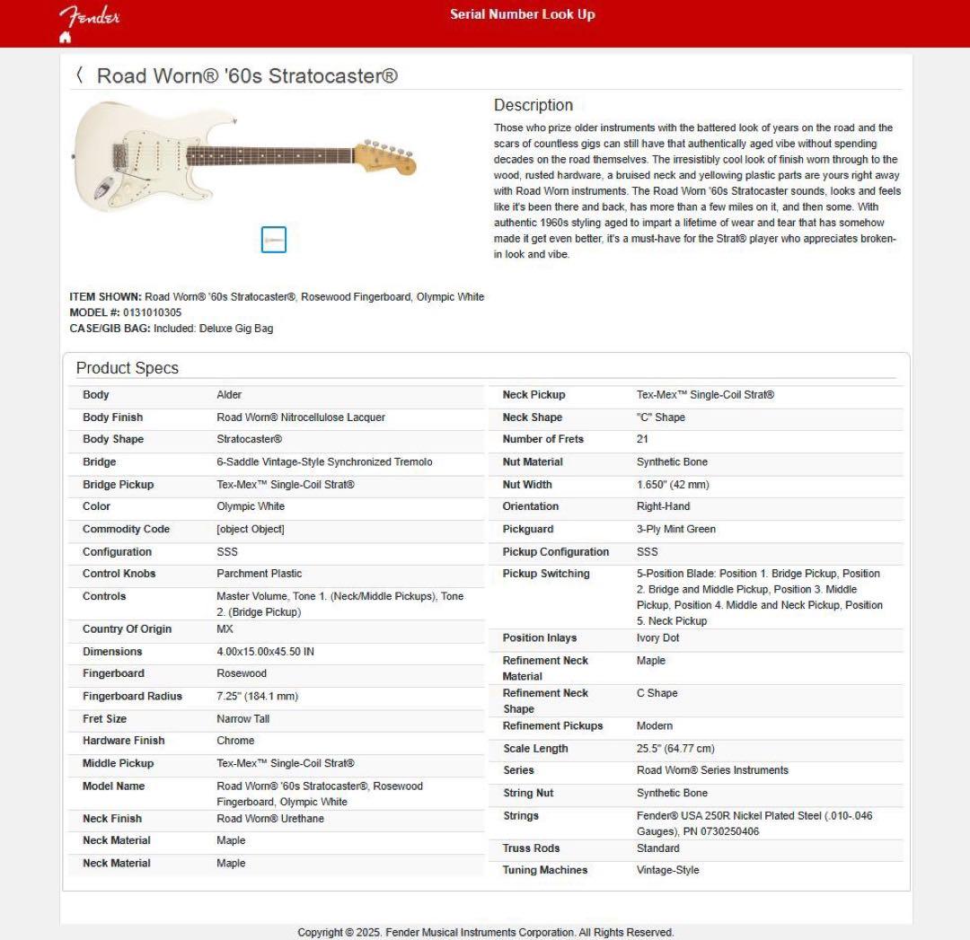 Fender Road Worn 60s Stratocaster②