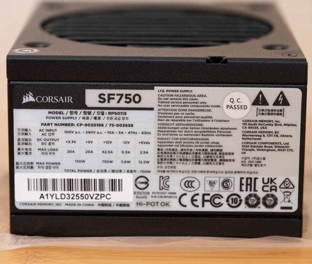 CORSAIR SF750 750W SFX電源ユニット