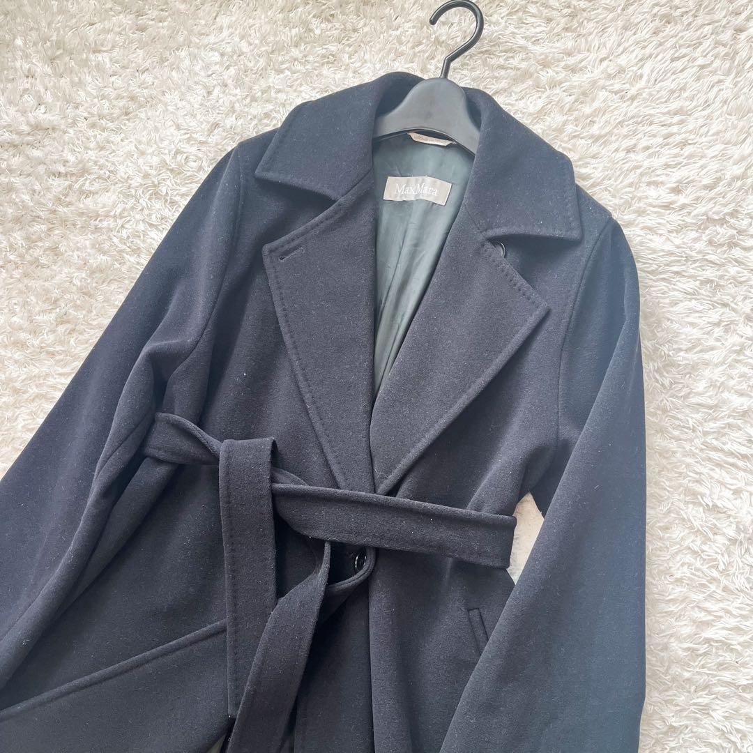 MAXMARA ベルテッドコート 女優襟 ウール混 ベルト ブラック 40