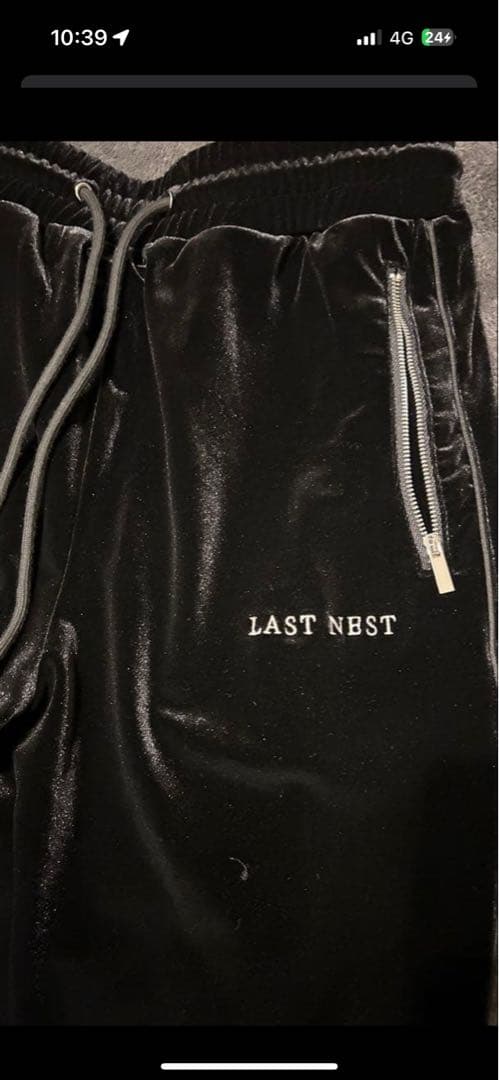 LAST NEST ブラック ベルベットパンツ Lサイズ